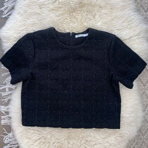 T By Alexander Wang Black Cropped Embossed Plaid Top Shirt